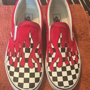 Vans Kids Red Flame Checkerboard Slip-On Sneakers